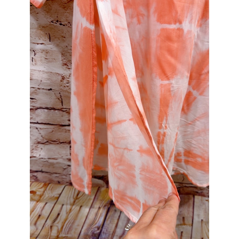 Chicos Peach Tie-dye Button-front Cover-Up Tunic Top Size 0 US Small - Picture 7 of 8